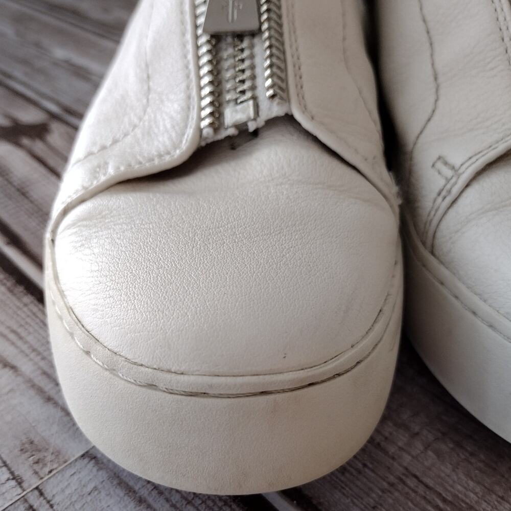 Frye | White Leather Lena Low Zip Sneaker Shoes Women's 8.5 - Picture 2 of 14